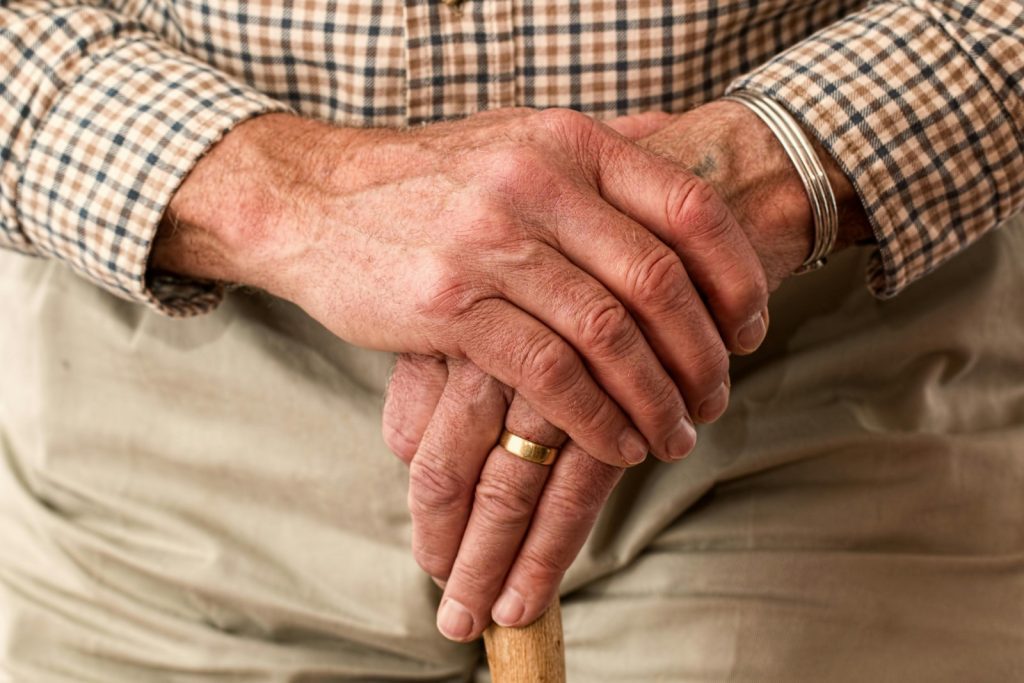 Close-up of an older person's hands
