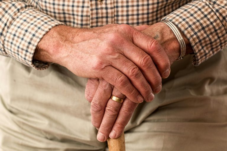 Close-up of an older person's hands