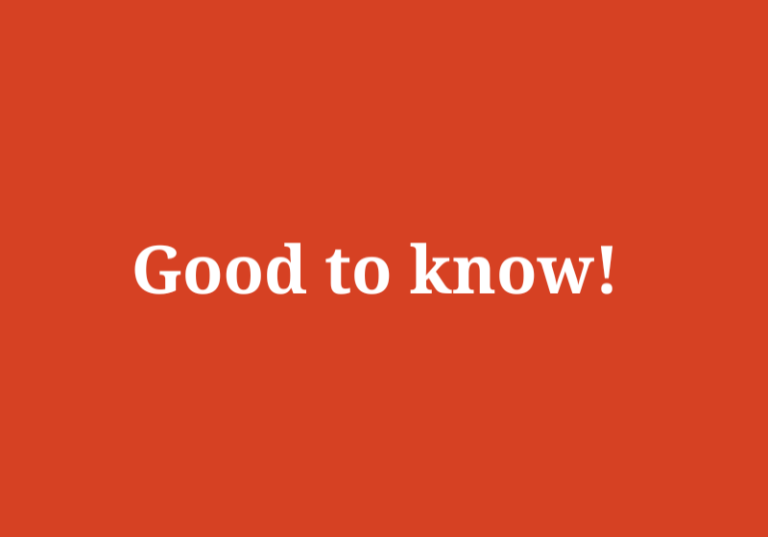 White text stating “Good to know!” is centered on a solid orange background
